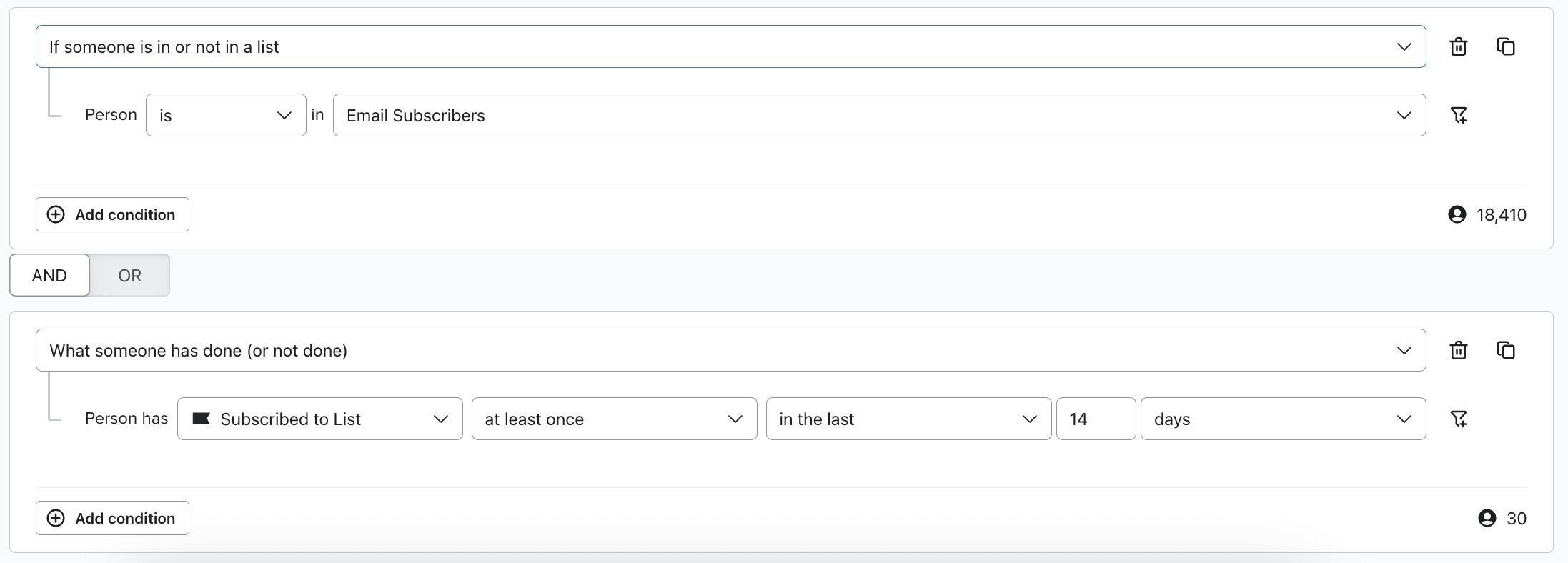 Segment using subscribed to list event