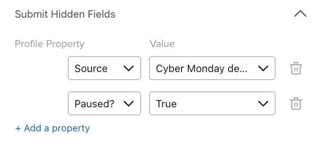 Adding a hidden profile property to the button