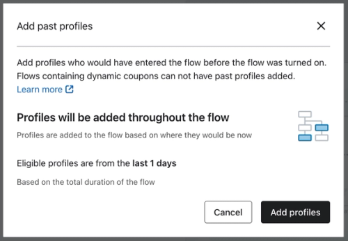 Add past profiles modal that explains how adding past profiles works