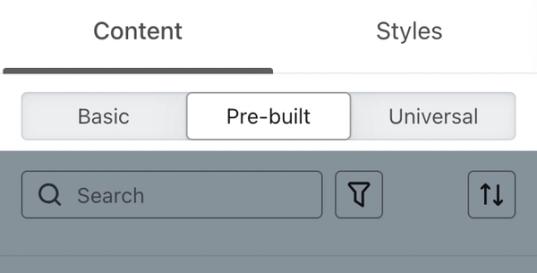 The Pre-built tab of the Content menu in the email editor.