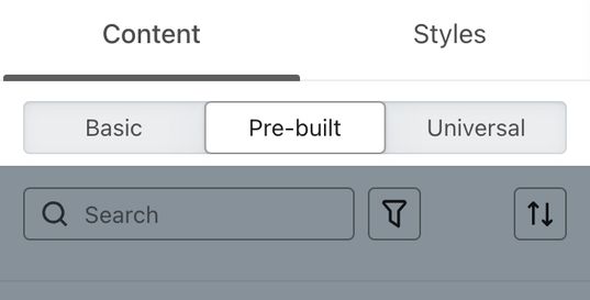 The Pre-built tab of the Content menu in the email editor.