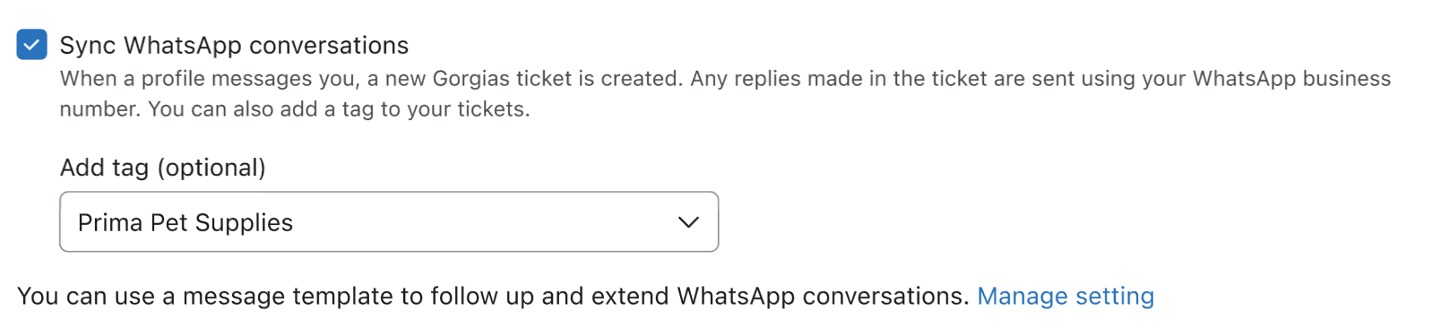 Conversations box showing the option to sync WhatsApp conversations