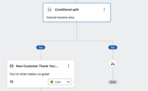 Adding a split before the first email to send SMS subscribers down a different path