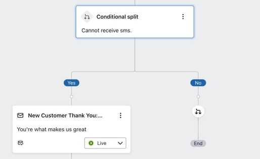 Adding a split before the first email to send SMS subscribers down a different path