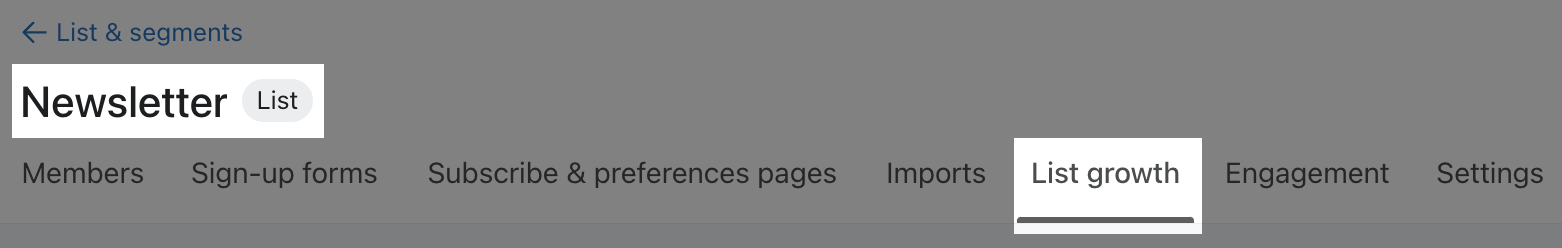 List growth tab within a list