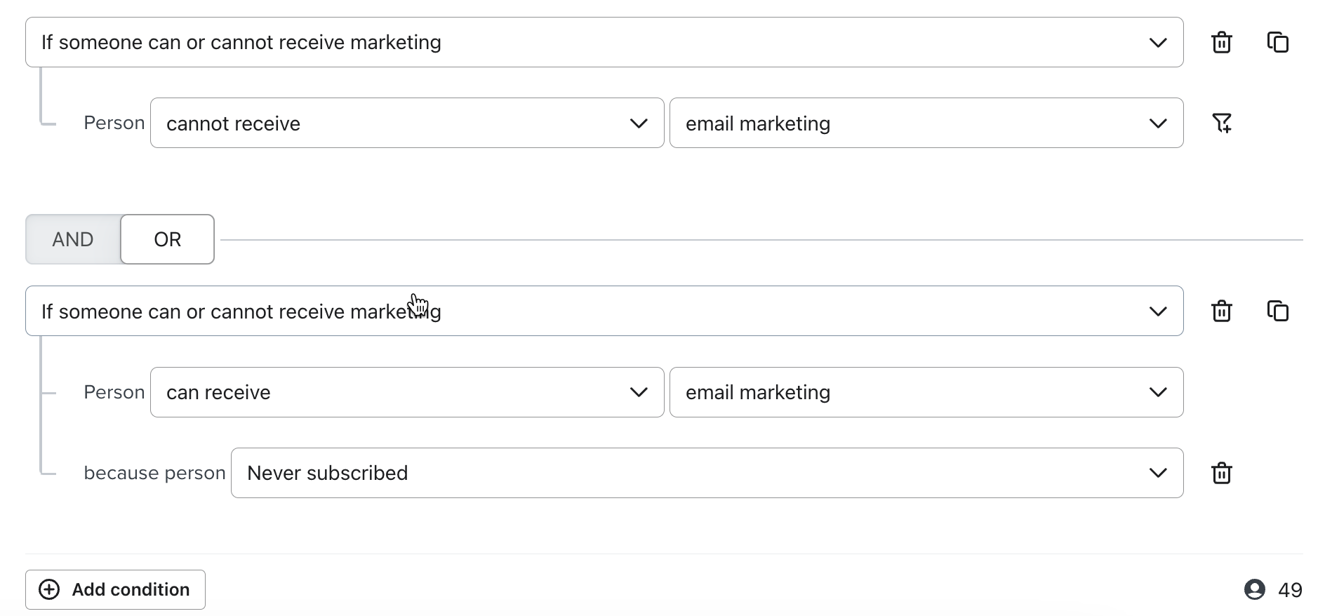 Segment of people who are did not consent to email marketing
