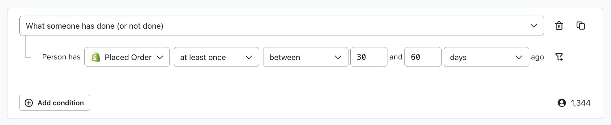 Segment of profiles that have purchased between 30 and 60 days ago