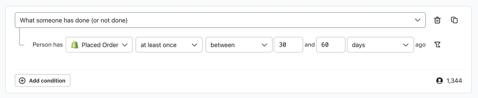 Segment of profiles that have purchased between 30 and 60 days ago