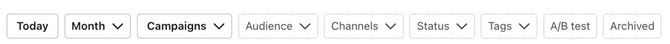 Filtering and sorting options for the Campaigns tab