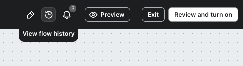 View flow history option in the header bar.