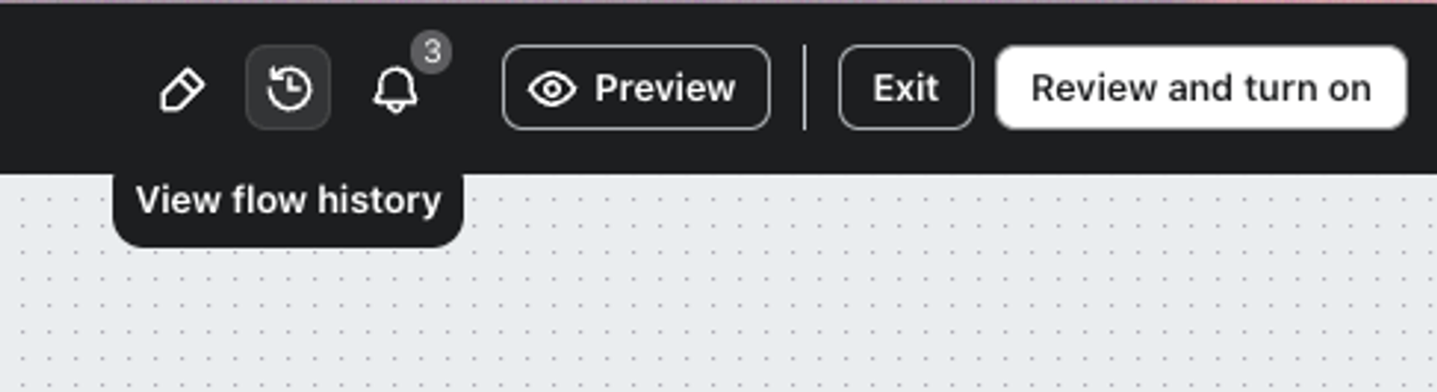 View flow history option in the header bar.
