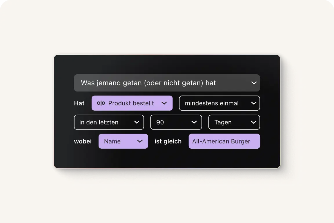 Benutzeroberfläche mit Dropdown-Menüs zur Auswahl von Produktbestellungen, Zeitraum und Produktname "All-American Burger".