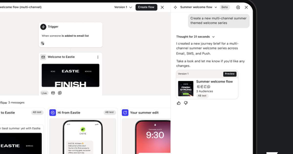 Klaviyo amplia Composer: IA agora cria fluxos, segmentos e push com um único comando