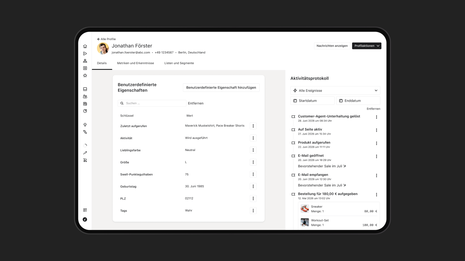 Image: Customer Agent Skills page with loyalty lookup preview  The Klaviyo Customer Agent configuration interface open to the "Skills" tab, showing a 53.68% success rate over the last 90 days (up 12%). A "Conversations" table lists recent customer questions about loyalty points and rewards, with statuses of Active, Resolved, Routed, and Closed across Web chat, Email, and Text message channels. A live preview panel on the right shows a test conversation where a customer asks "How many loyalty points do I currently have?" and the agent responds with Jane Foster's loyalty status: 1,200 points, Silver VIP tier, with 2,000 points needed for the next reward.