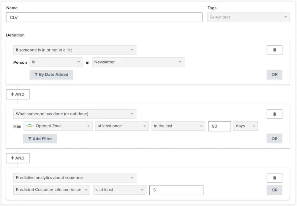 Image shows how to create a segment in Klaviyo, marketing platform