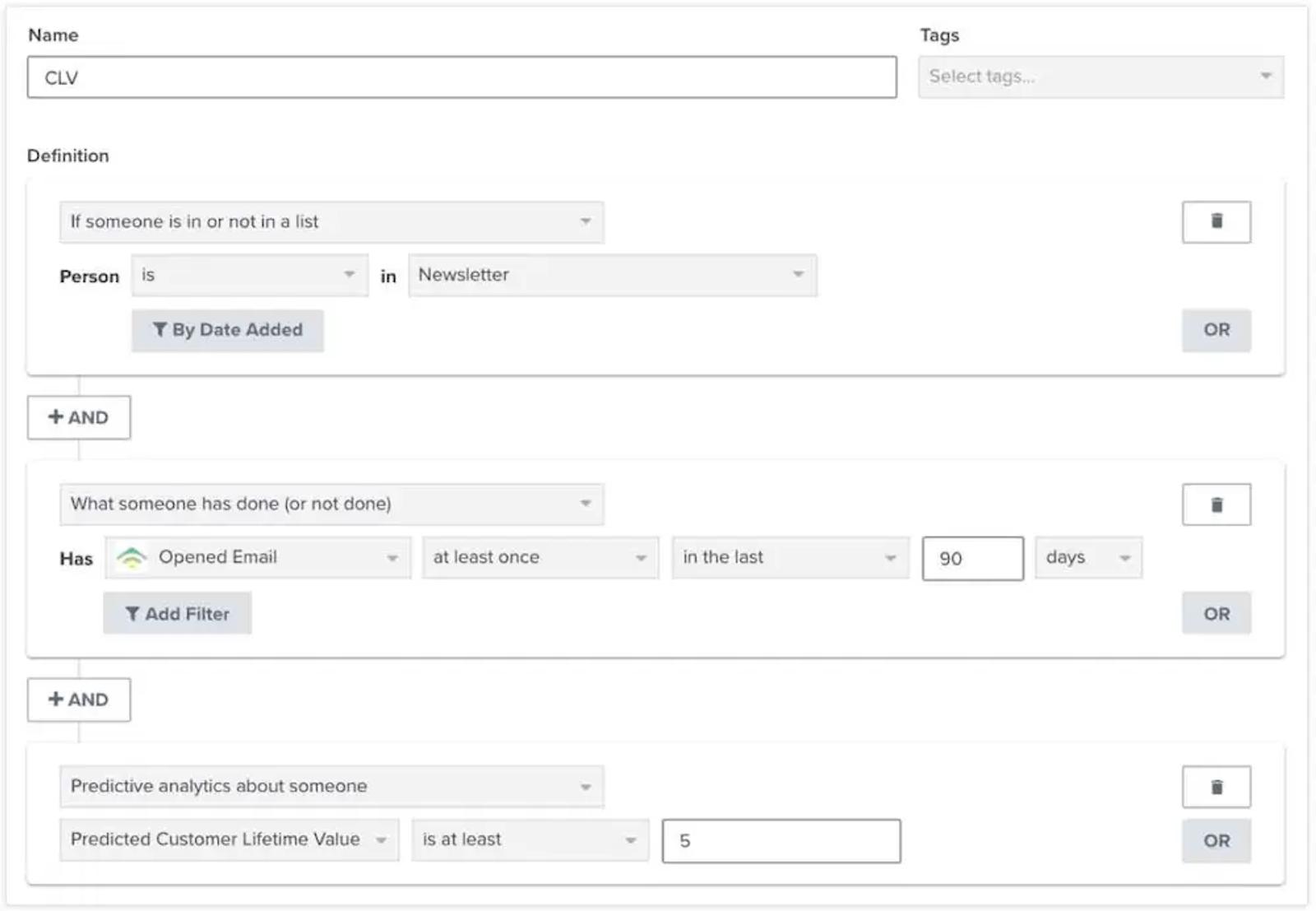 Image shows how to create a segment in Klaviyo, marketing platform