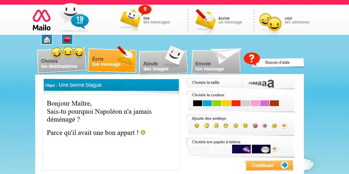 Aperçu de la boite mail française Mailo, dans sa version dédiée aux enfants, Mail Junior