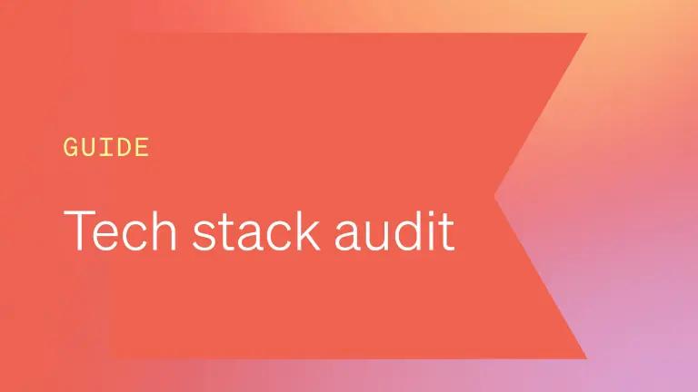 Text reads "Guide: Tech stack audit" on top of a poppy red Klaviyo logo.