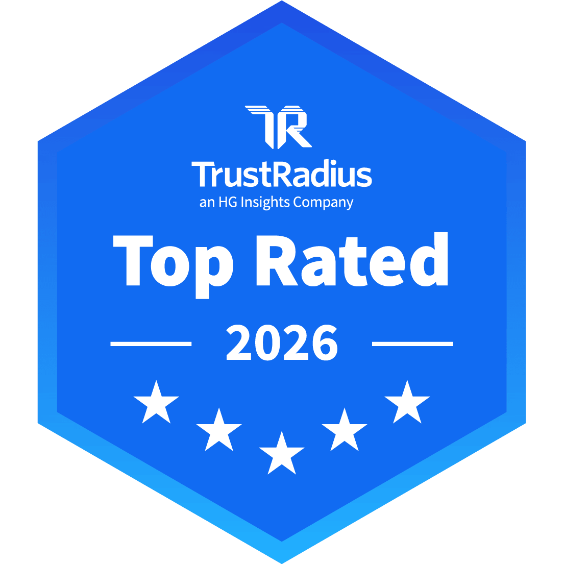 TrustRadius Top Rated 2026 5-star award badge.