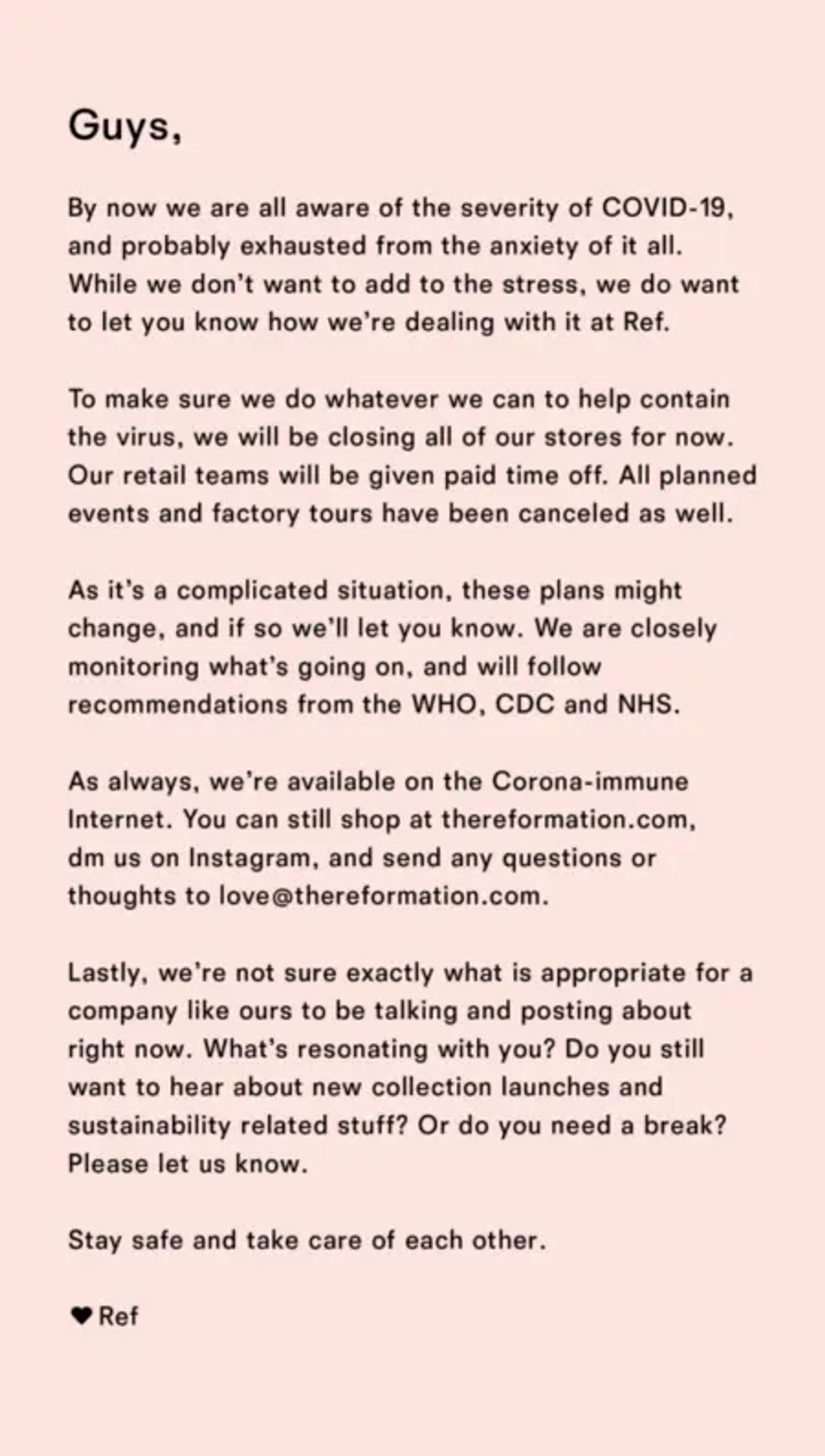 Reformation asks their subscribers how they want to hear from the brand and what they should be posting about.