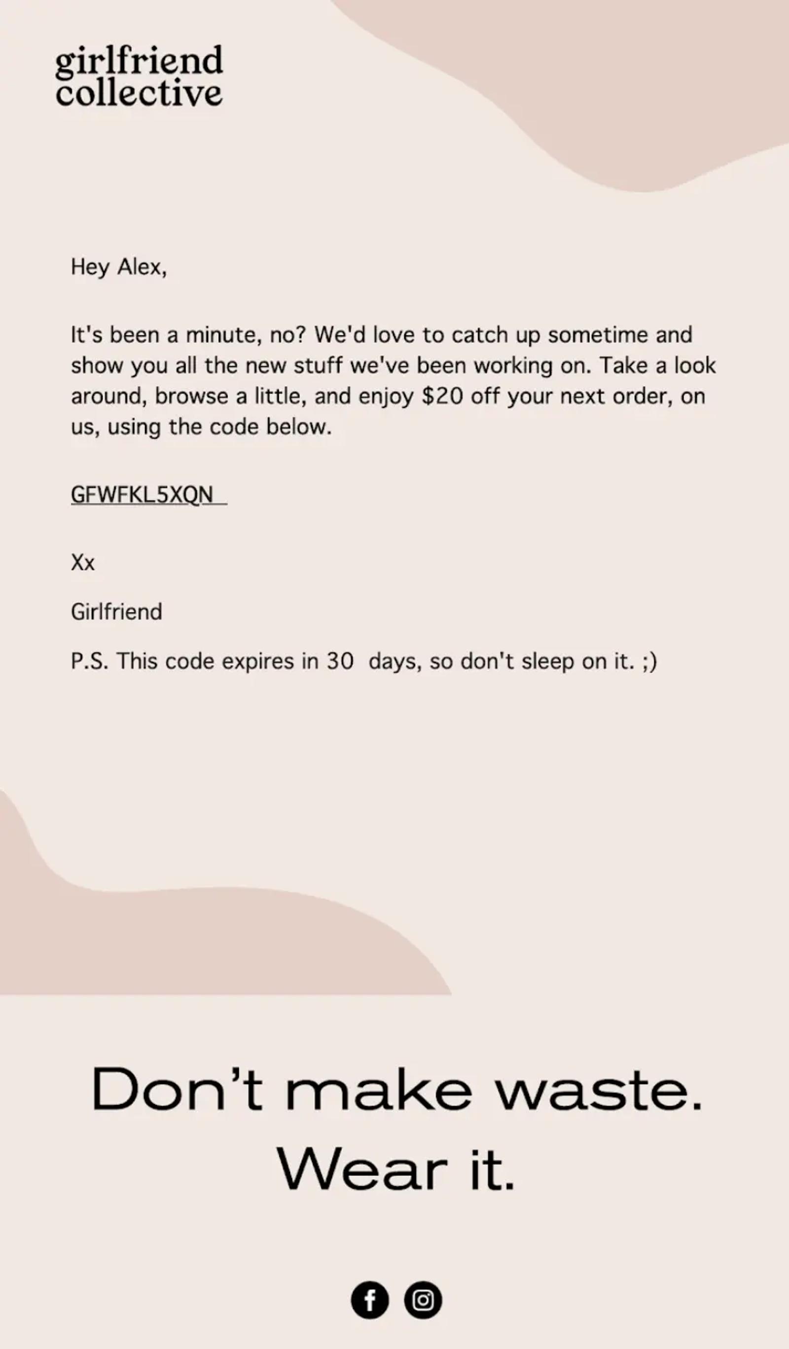 girlfriend winback email to prevent churners