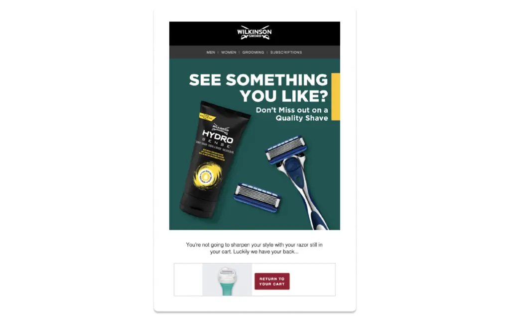 Screenshot di un'e-mail di Wilkinson Sword
