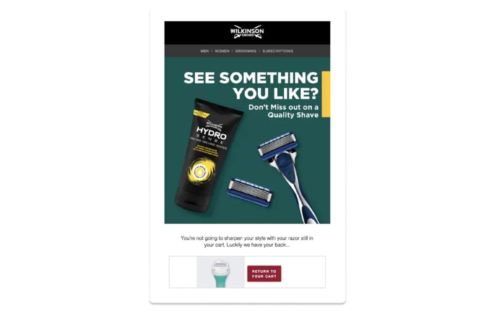 Screenshot di un'e-mail di Wilkinson Sword