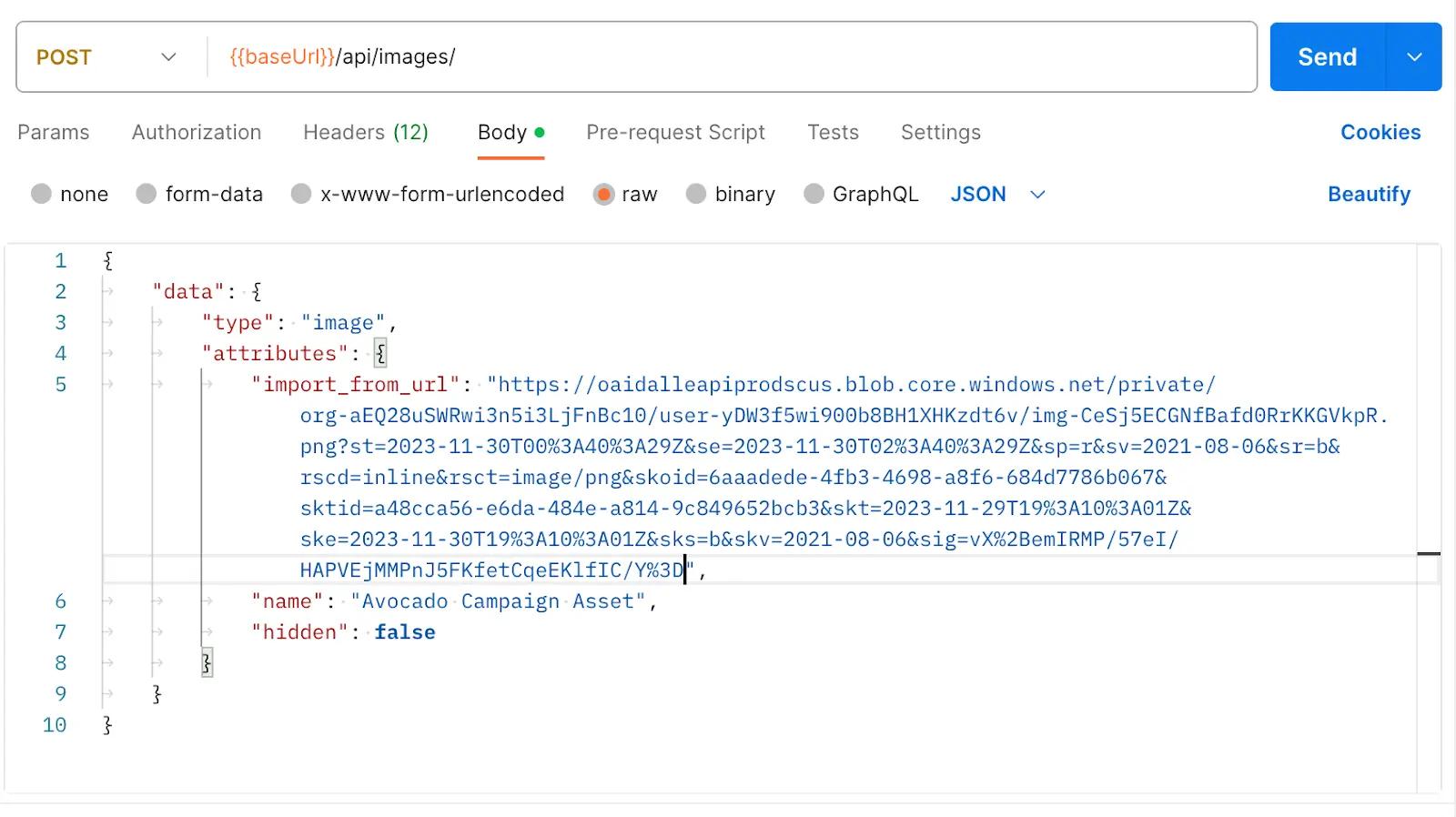 Postman call to Klaviyo's Import Image API