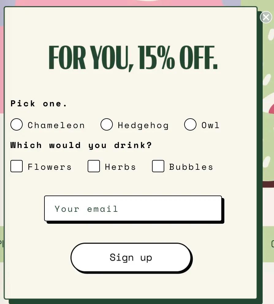 Image shows a non-traditional sign-up form.
