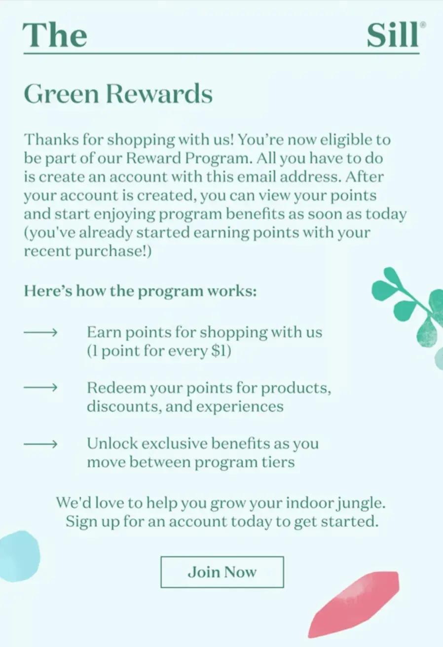 Image shows a post-purchase email from Sill