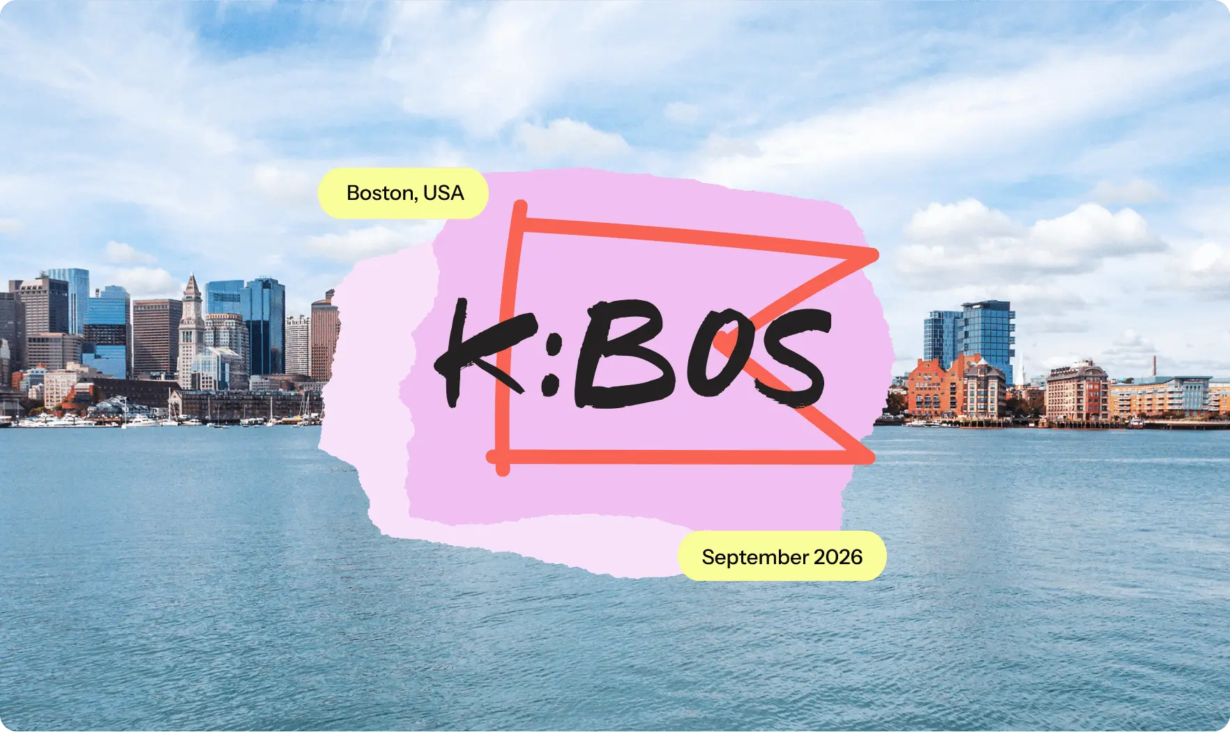 Logo with "K:BOS" over a pink shape, set against a Boston skyline. Labels read "Boston, USA" and "September 2026".