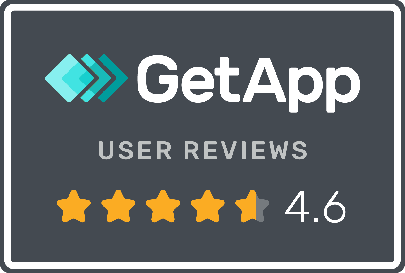 GetApp logo with user reviews rating of 4.6 out of 5 stars.
