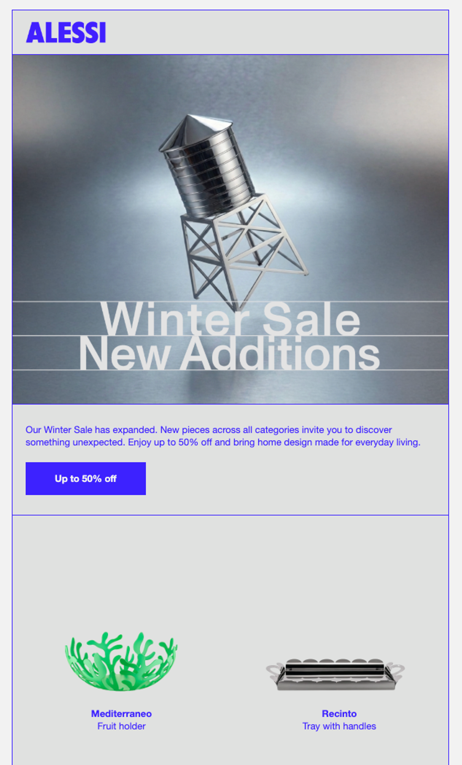 ALESSI Winter Sale featuring new additions and up to 50% off.