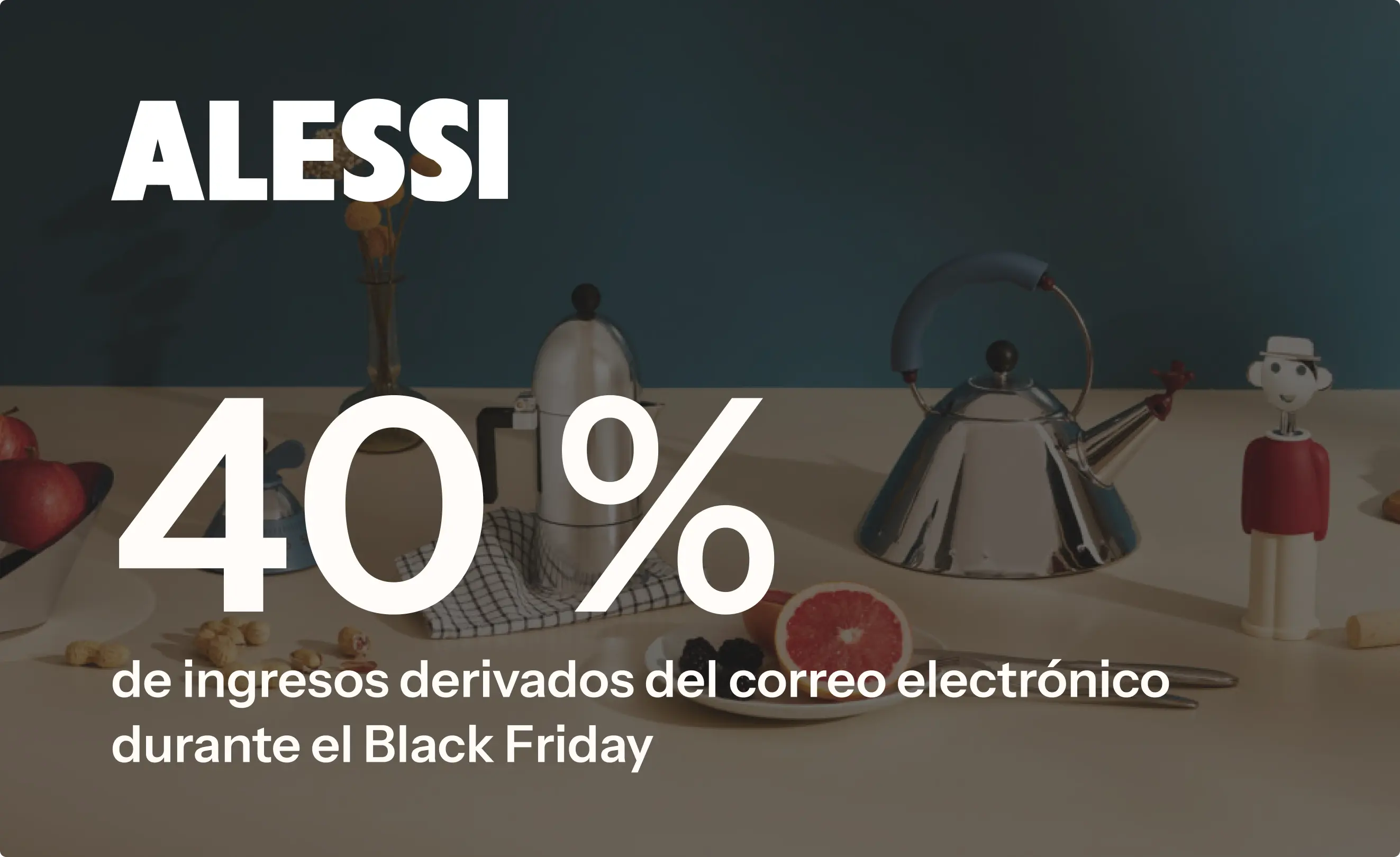 Alessi informa que el 40% de sus ingresos durante el Black Friday provienen del correo electrónico. Se ven productos de cocina.