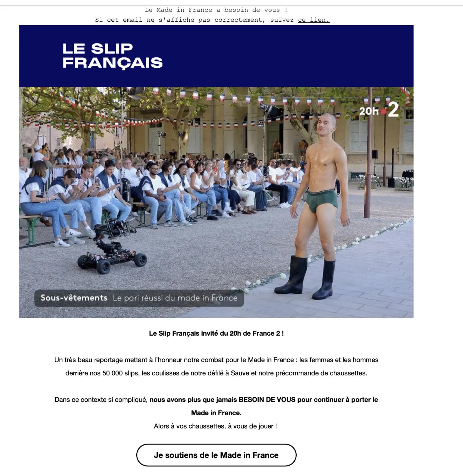 E-mail du Slip Français mettant en avant un