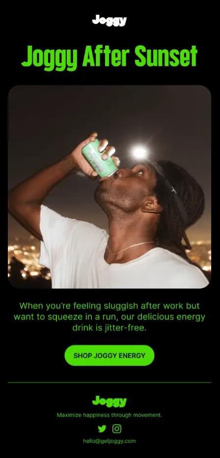 Image shows a marketing email from Joggy with a brightly colored, visible CTA.