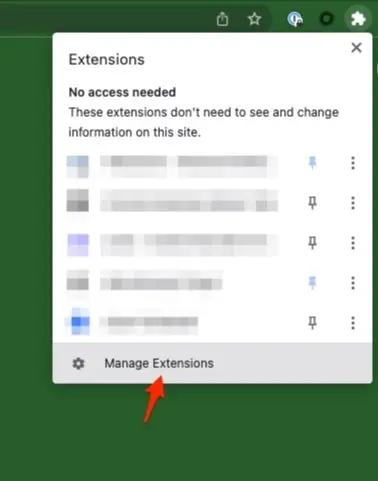 Manage Extensions drop down