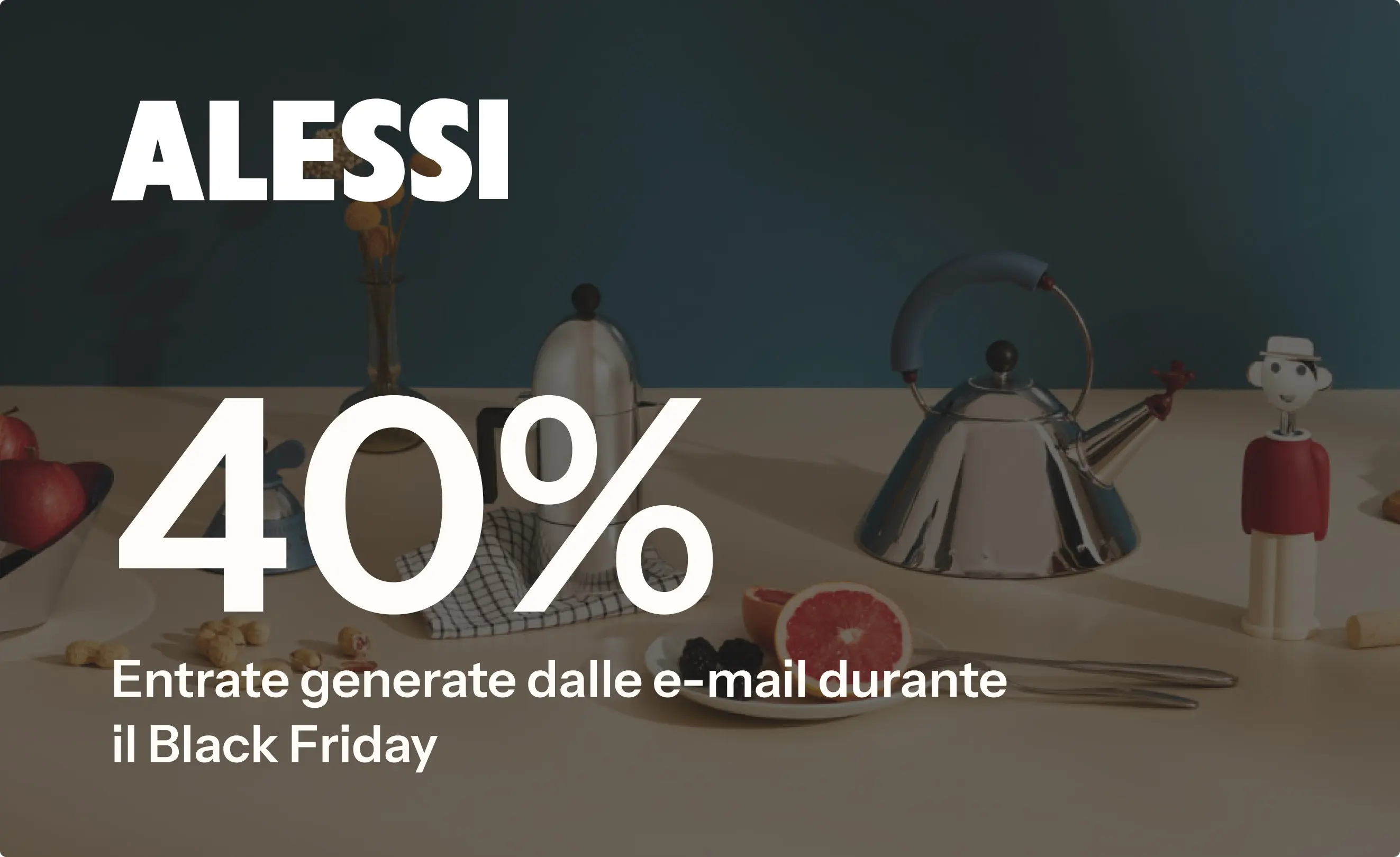 Alessi, 40% di entrate generate dalle e-mail durante il Black Friday. Immagine di prodotti da cucina su un tavolo.