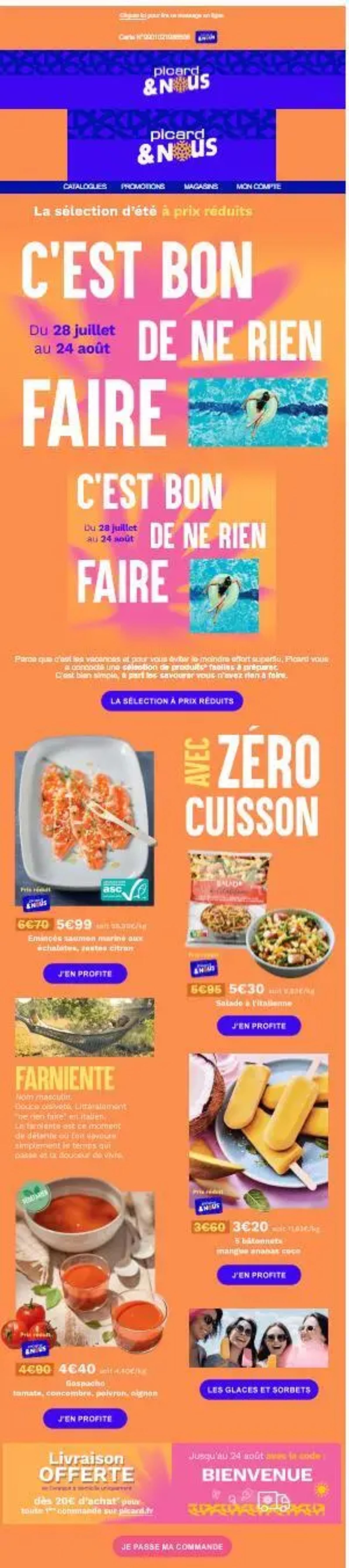 Exemple d’e-mail promotionnel Picard avec de nombreux boutons “J’en profite”, montrant une surcharge de CTA qui nuit à la hiérarchie et à la conversion.