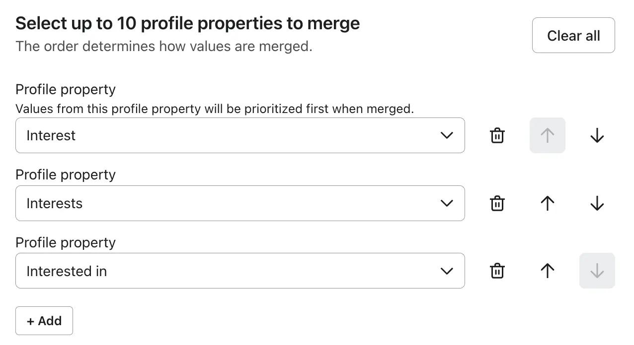 An image showing fields with the ability to merge profile properties
