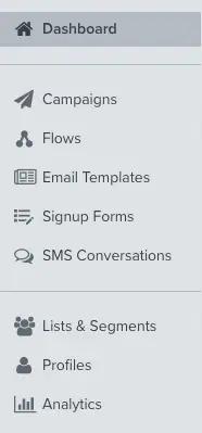 Image shows the Klaviyo admin panelSourc