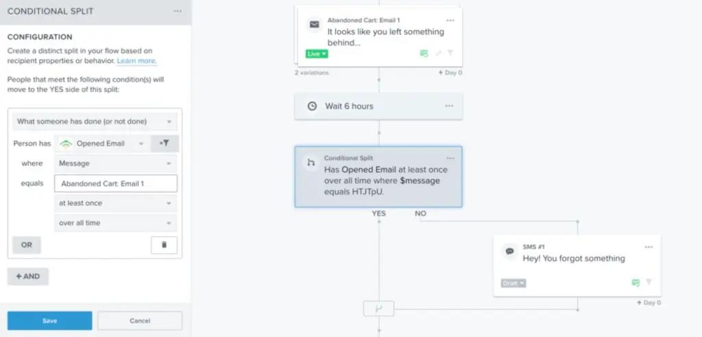 Image shows an abandoned cart flow.