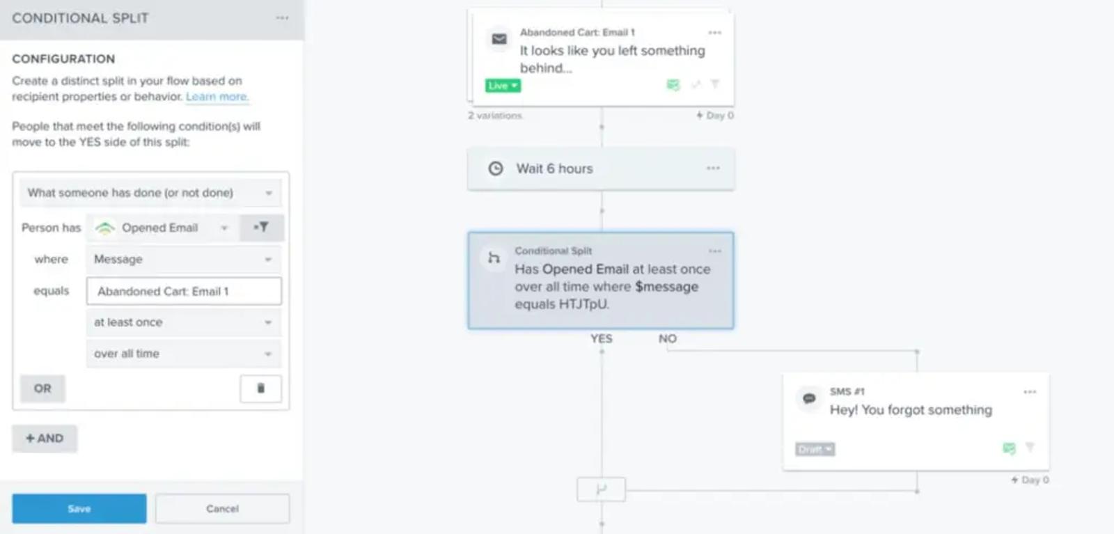 Image shows an abandoned cart flow.