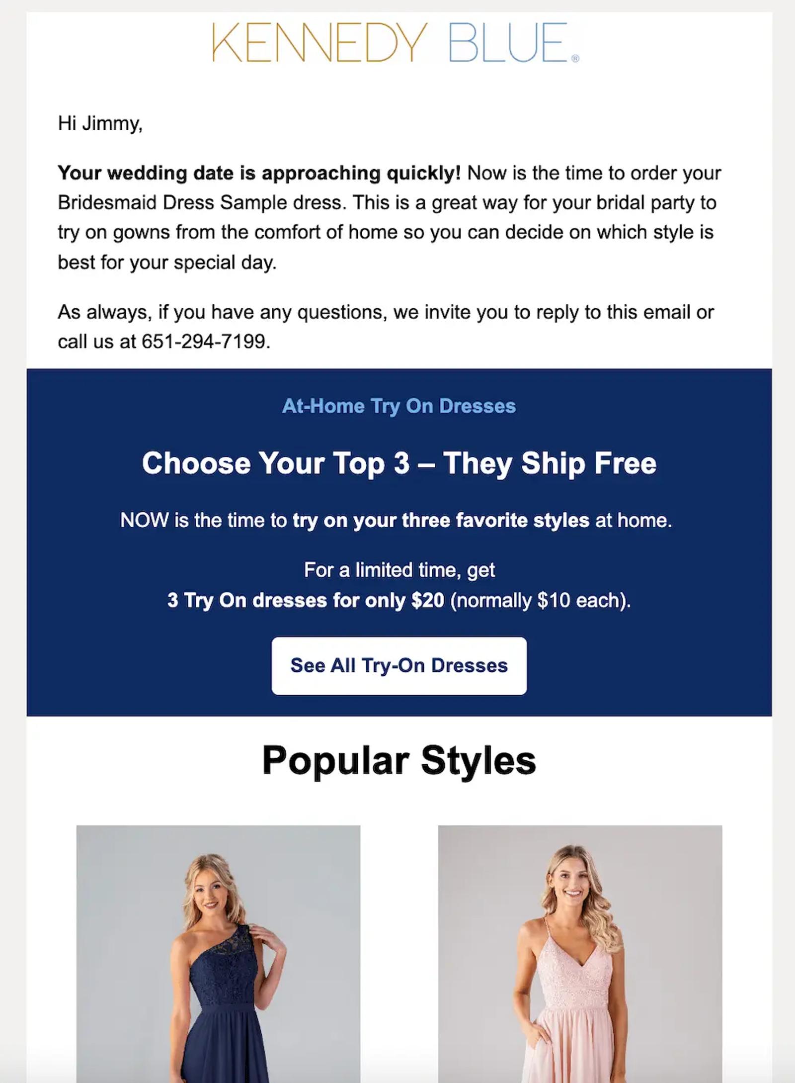 Image shows a marketing email from Kennedy Blue