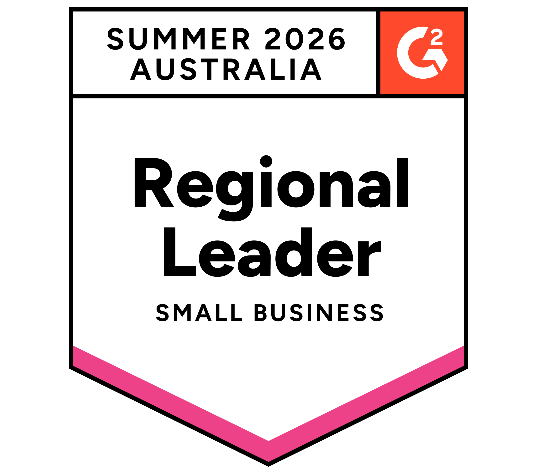 G2 "Regional Leader Small Business" award badge for Summer 2026 Australia.