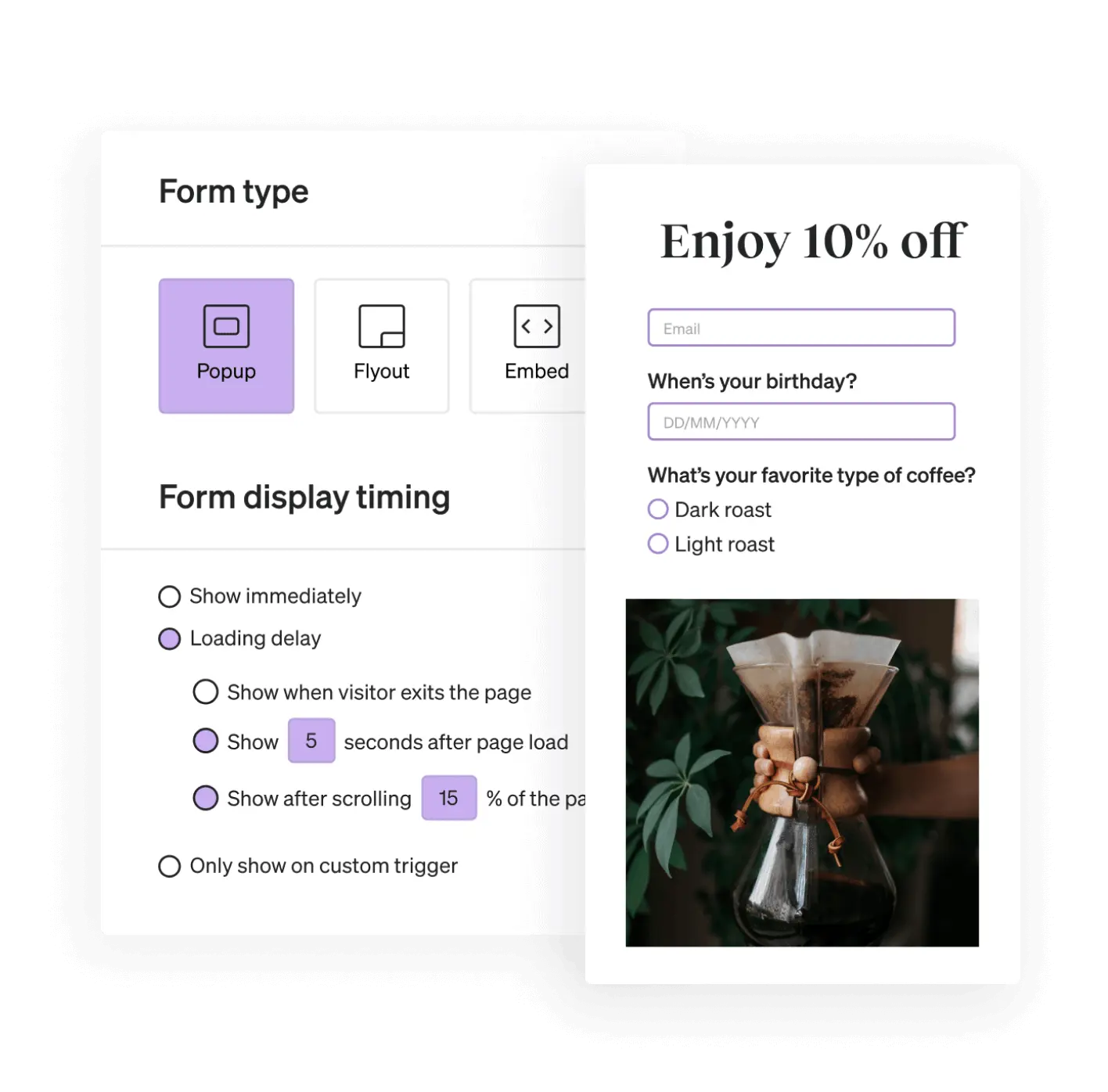 Custom form builder in Klaviyo for email marketing