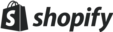 Shopify logo featuring a shopping bag icon with an "S" and the word "shopify" in lowercase letters.