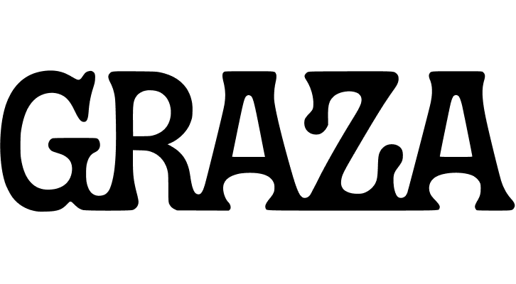 Graza logo in black text with a stylized olive branch.