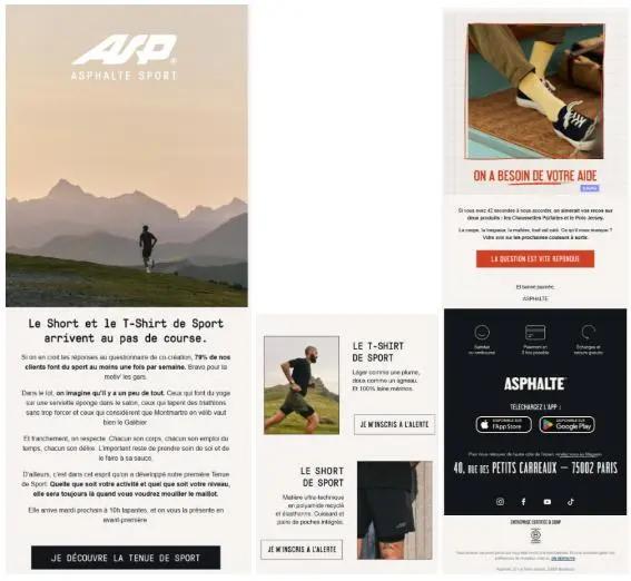 Newsletter d’Asphalte présentant une nouvelle collection sport avec appel à l’action, storytelling produit et lien vers l’achat.