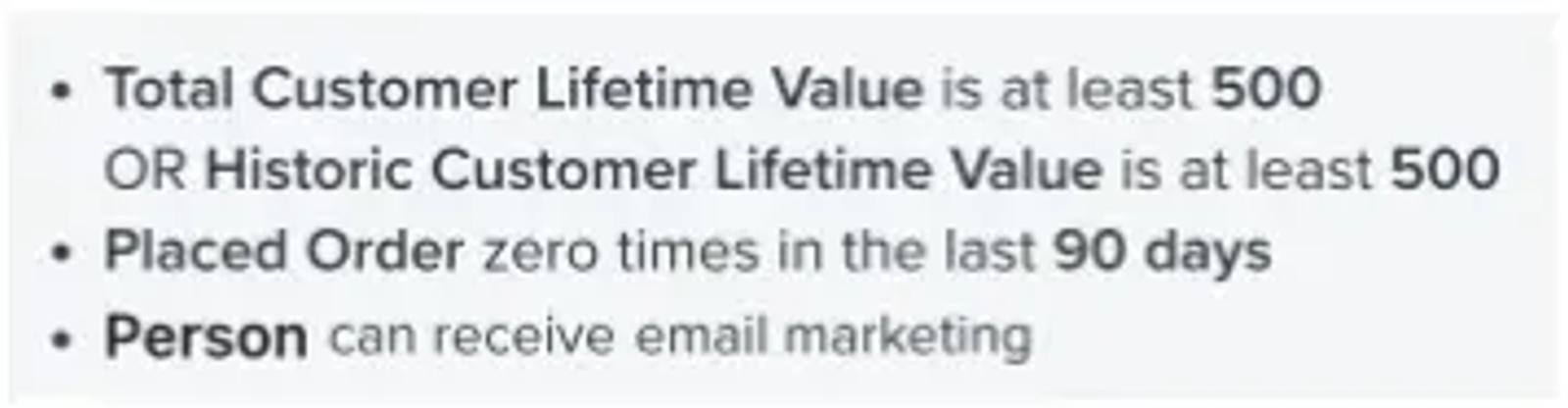 Image shows a segment example to target VIP customers.